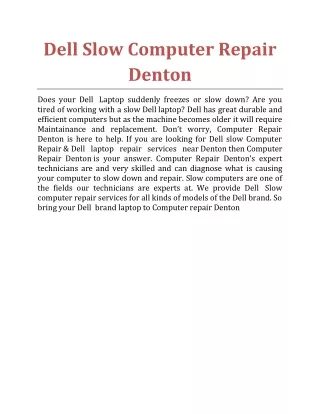 Dell Slow Computer Repair Denton