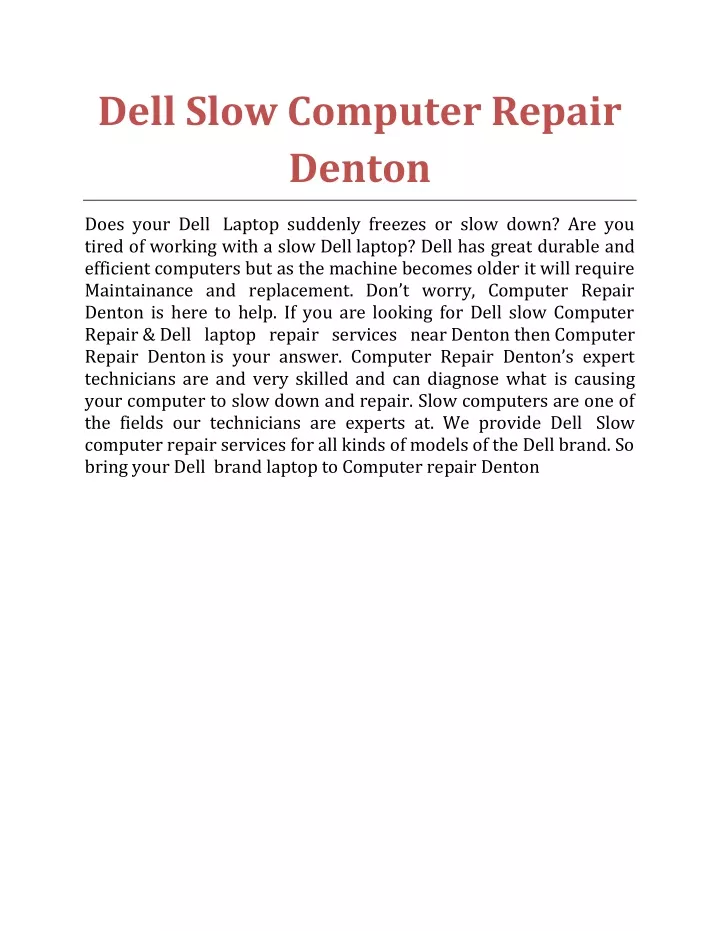 dell slow computer repair denton