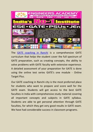 the gate coaching in ranchi is a comprehensive