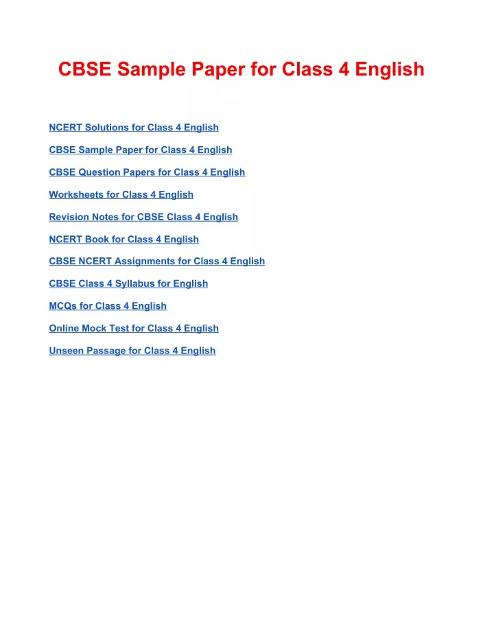 cbse sample paper for class 4 english
