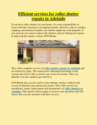 Efficient services for roller shutter repairs in Adelaide