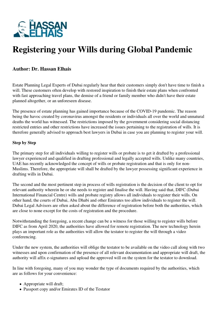 registering your wills during global pandemic