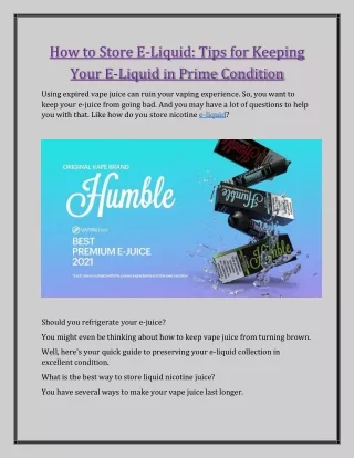 Get ultimate E Juice on the top class company in the USA at Humble Juice Co.