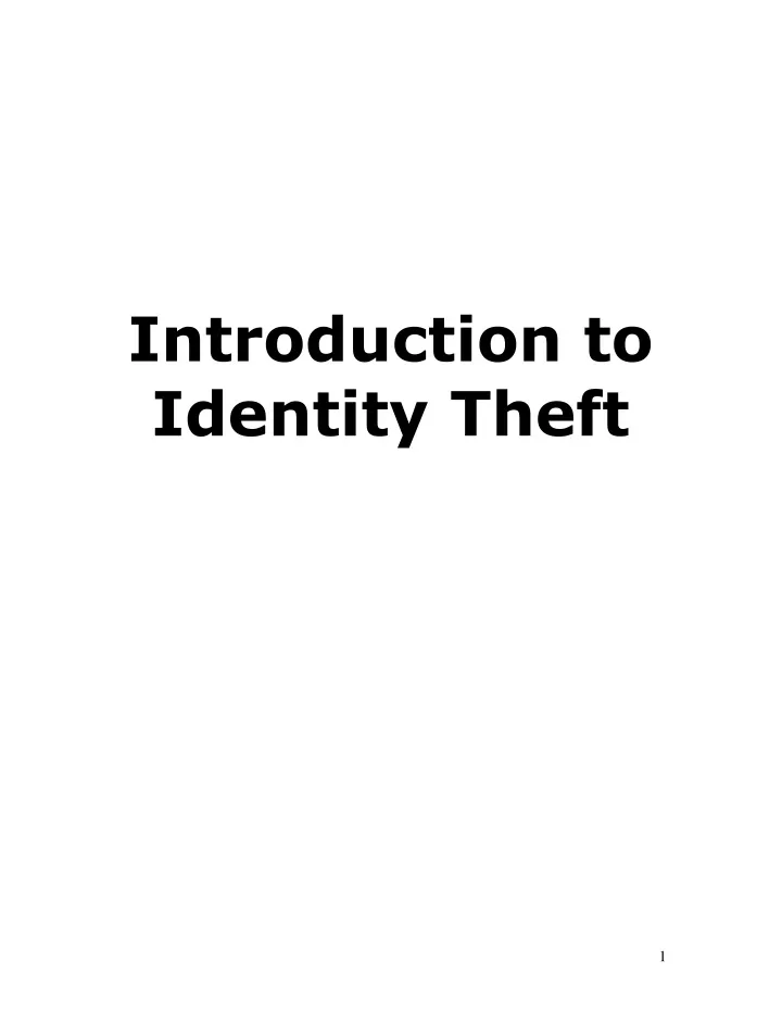 introduction to identity theft