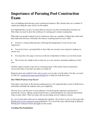 importance of pursuing pool construction exam
