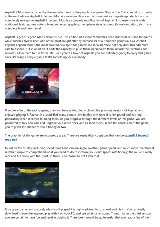 asphalt 9 mod was launched by the manufacturers