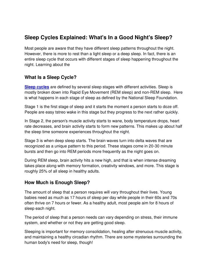 sleep cycles explained what s in a good night