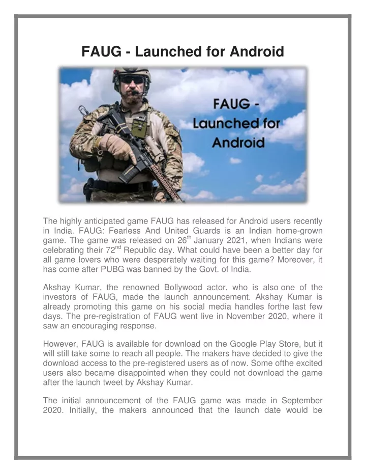 faug launched for android