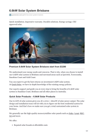 Find Affordable 6.6KW Solar System in Brisbane & Sunshine Coast