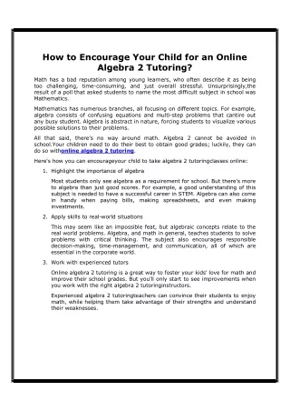How to Encourage Your Child for an Online Algebra 2 Tutoring?