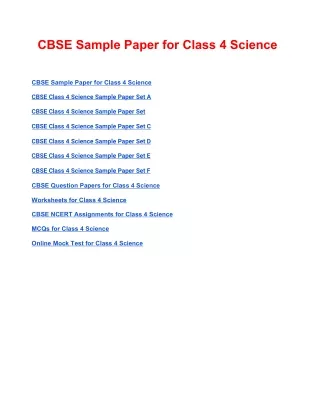 cbse sample paper for class 4 science