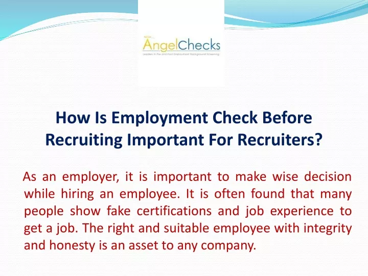 how is employment check before recruiting important for recruiters