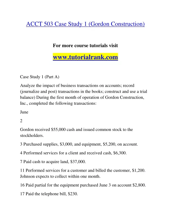 acct 503 case study 1 gordon construction