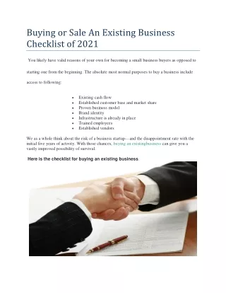 Find the Buy and  business  for sale in Canada Checklist of 2021