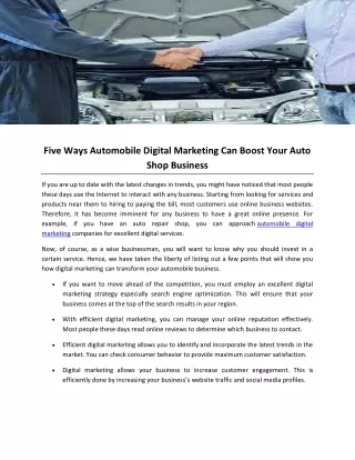 Five Ways Automobile Digital Marketing Can Boost Your Auto Shop Business