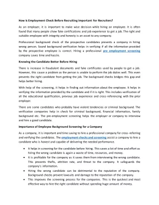 how is employment check before recruiting