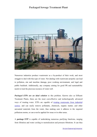 Packaged STPs | Effluent Treatment Plants