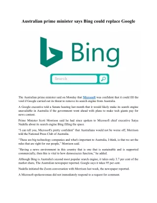 australian prime minister says bing could replace