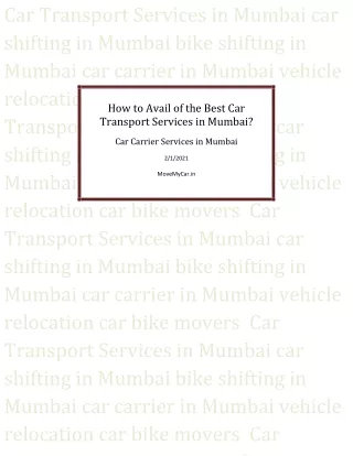 How to Avail of the Best Car Transport Services in Mumbai?