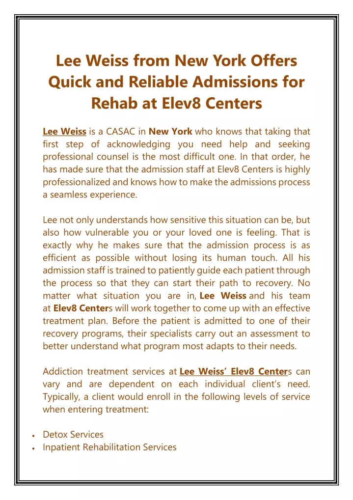 lee weiss from new york offers quick and reliable