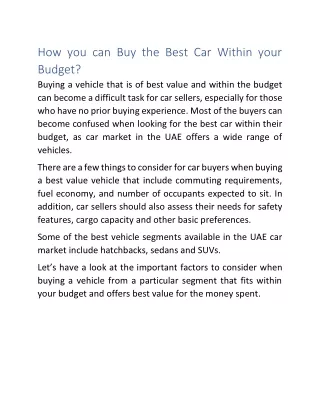 How you can Buy the Best Car Within your Budget?