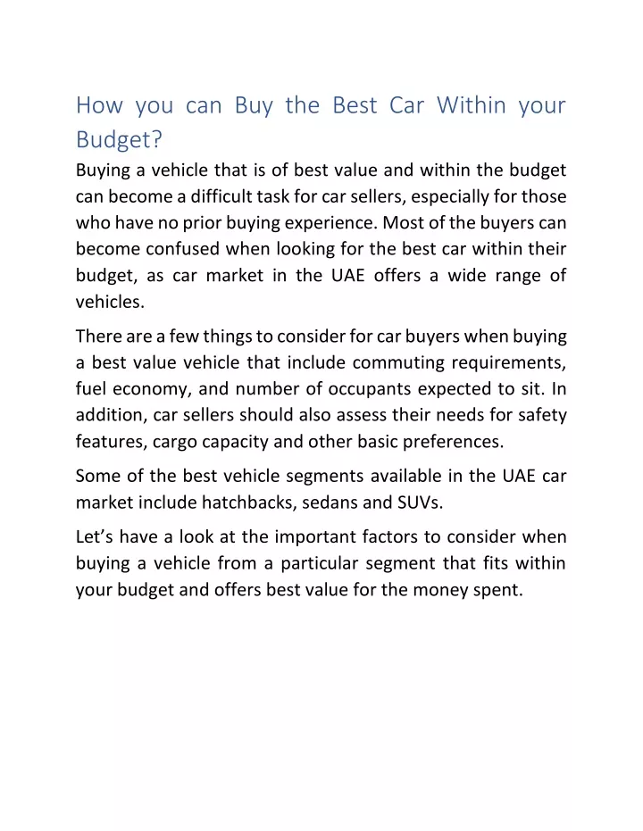 how you can buy the best car within your budget