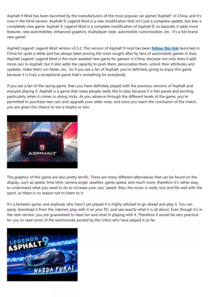 asphalt 9 mod has been launched