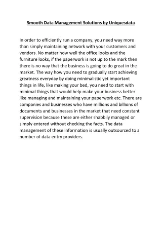 smooth data management solutions by uniquesdata