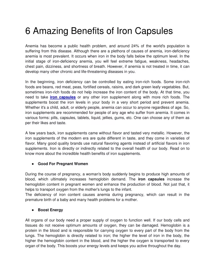 6 amazing benefits of iron capsules