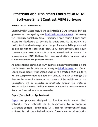 ethereum and tron smart contract on mlm software