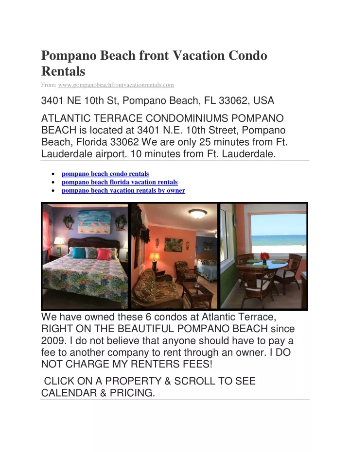 pompano beach front vacation condo rentals from