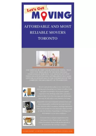 Affordable and most Reliable Movers Toronto