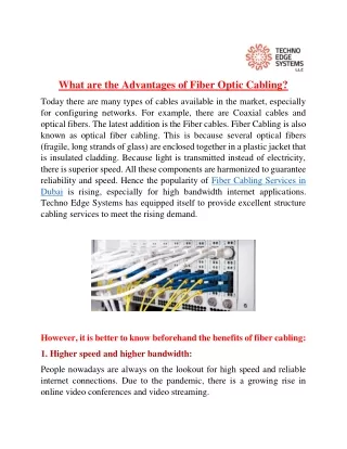 what are the advantages of fiber optic cabling