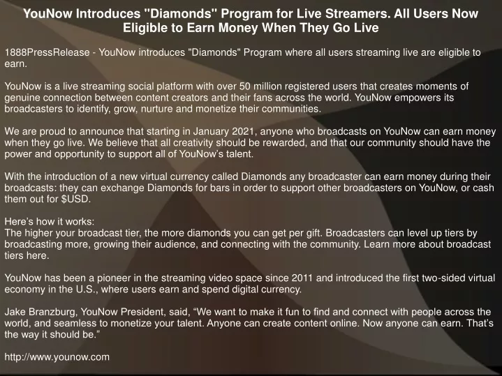 younow introduces diamonds program for live