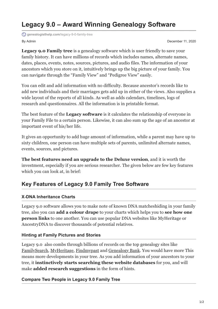 legacy 9 0 award winning genealogy software