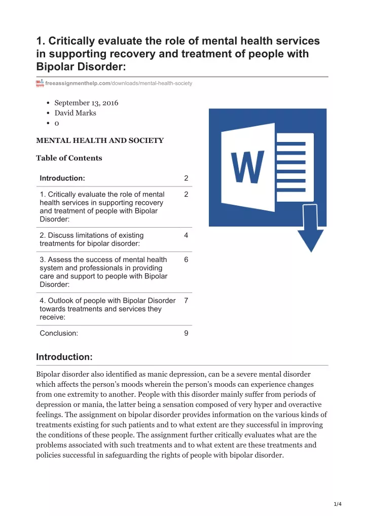 1 critically evaluate the role of mental health