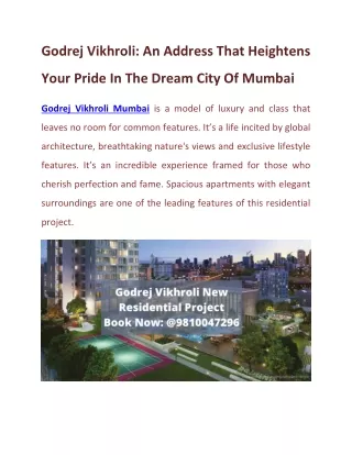 Godrej Vikhroli: An Address That Heightens Your Pride In The Dream City Of Mumbai