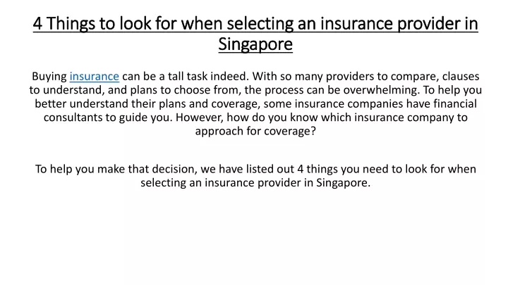 4 things to look for when selecting an insurance provider in singapore