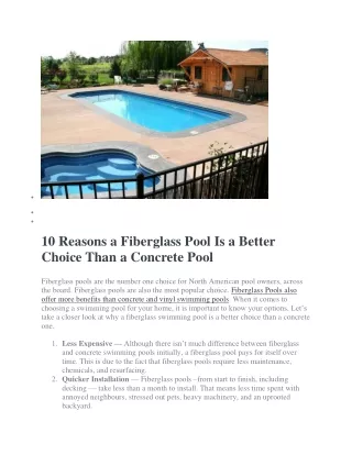 Fiberglass and Vinyl Swimming Pools Services Canada