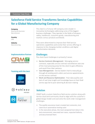 Salesforce Field Service Transforms Service Capabilities for a Global Manufacturing Company