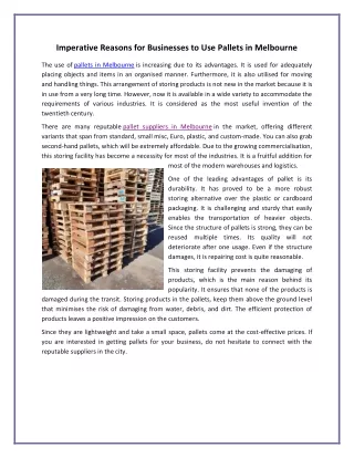 imperative reasons for businesses to use pallets
