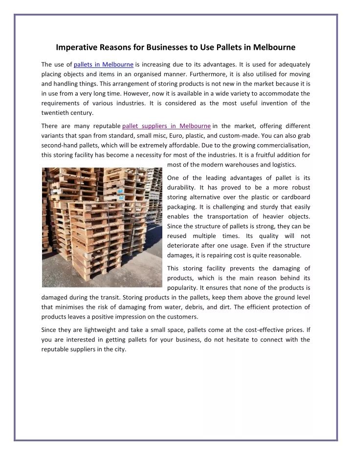 imperative reasons for businesses to use pallets