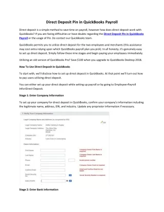 Direct Deposit Pin in QuickBooks Payroll