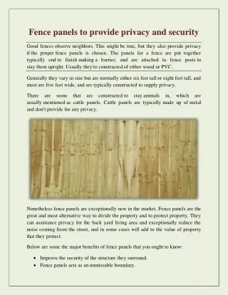 fence panels to provide privacy and security