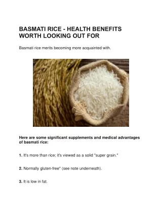 BASMATI RICE - HEALTH BENEFITS WORTH LOOKING OUT FOR