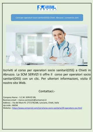 Corsi per operatori socio sanitari(OSS) Chieti  Abruzzo | scmservizi.com