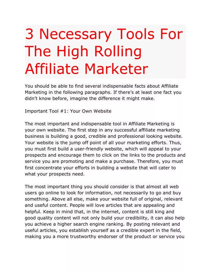 3 necessary tools for the high rolling affiliate