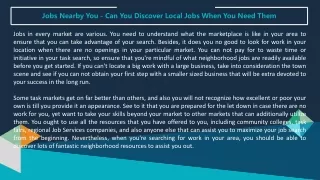 Jobs Nearby You - Can You Discover Local Jobs When You Need Them?