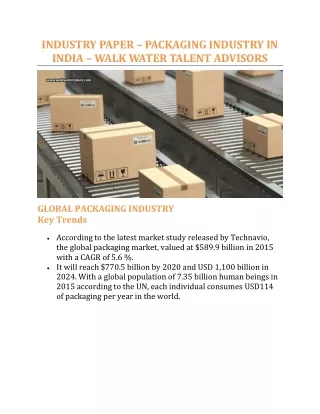 Industry Paper – Packaging Industry in India - WalkWater Talent Advisors