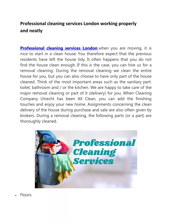 professional cleaning services london working